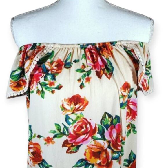 CHELSEA & VIOLET OFF THE SHOULDER CREAM PINK FLORAL DRESS SZ.XS EUC - Picture 3 of 9